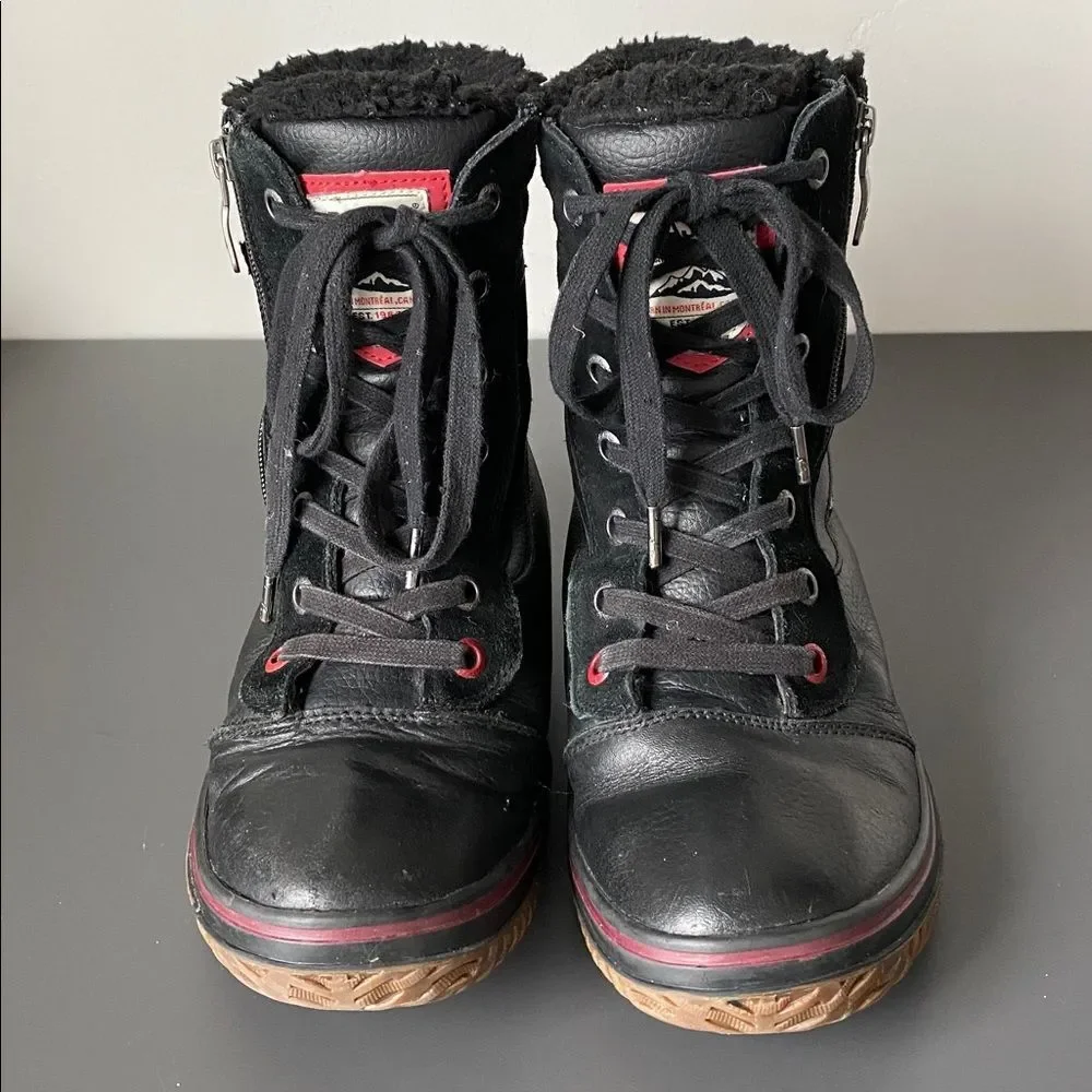 Pajar Black and Red Lace-Up Waterproof Leather Winter Boots Sz 8 to 8.5